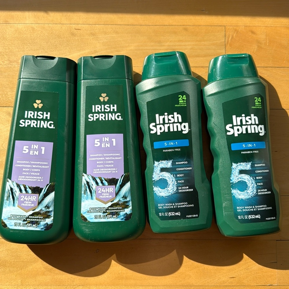 4 Irish Spring 5 in 1 Shampoo Conditioner Body Face, two 18 oz two 20oz